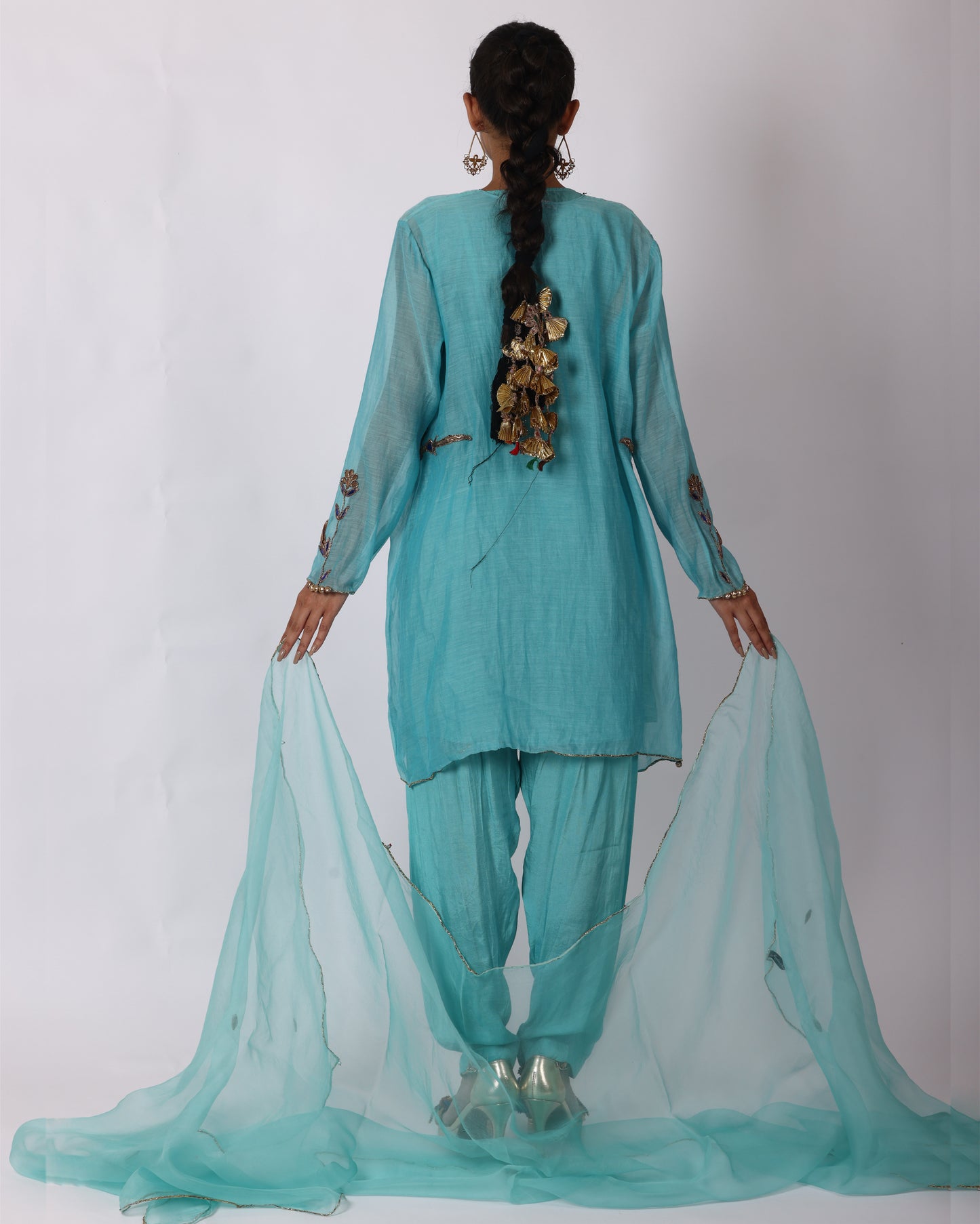 Turquoise Blue Chanderi Suit