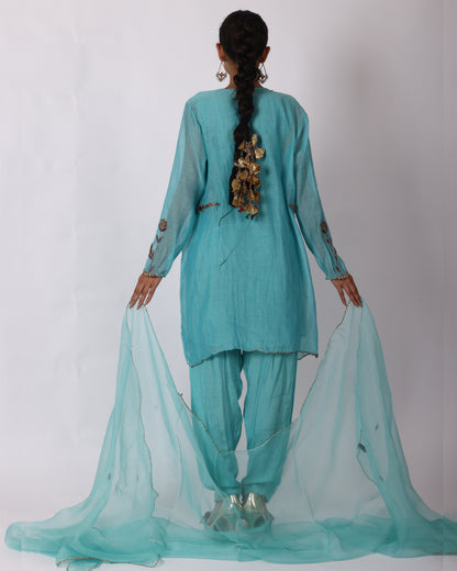 Turquoise Blue Chanderi Suit
