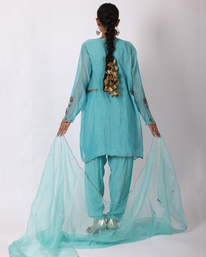 Turquoise Blue Chanderi Suit