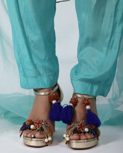 Turquoise Blue Chanderi Suit