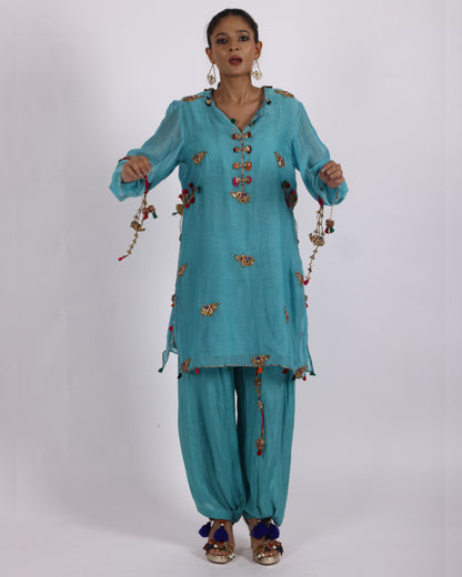 Turquoise Blue Chanderi Suit