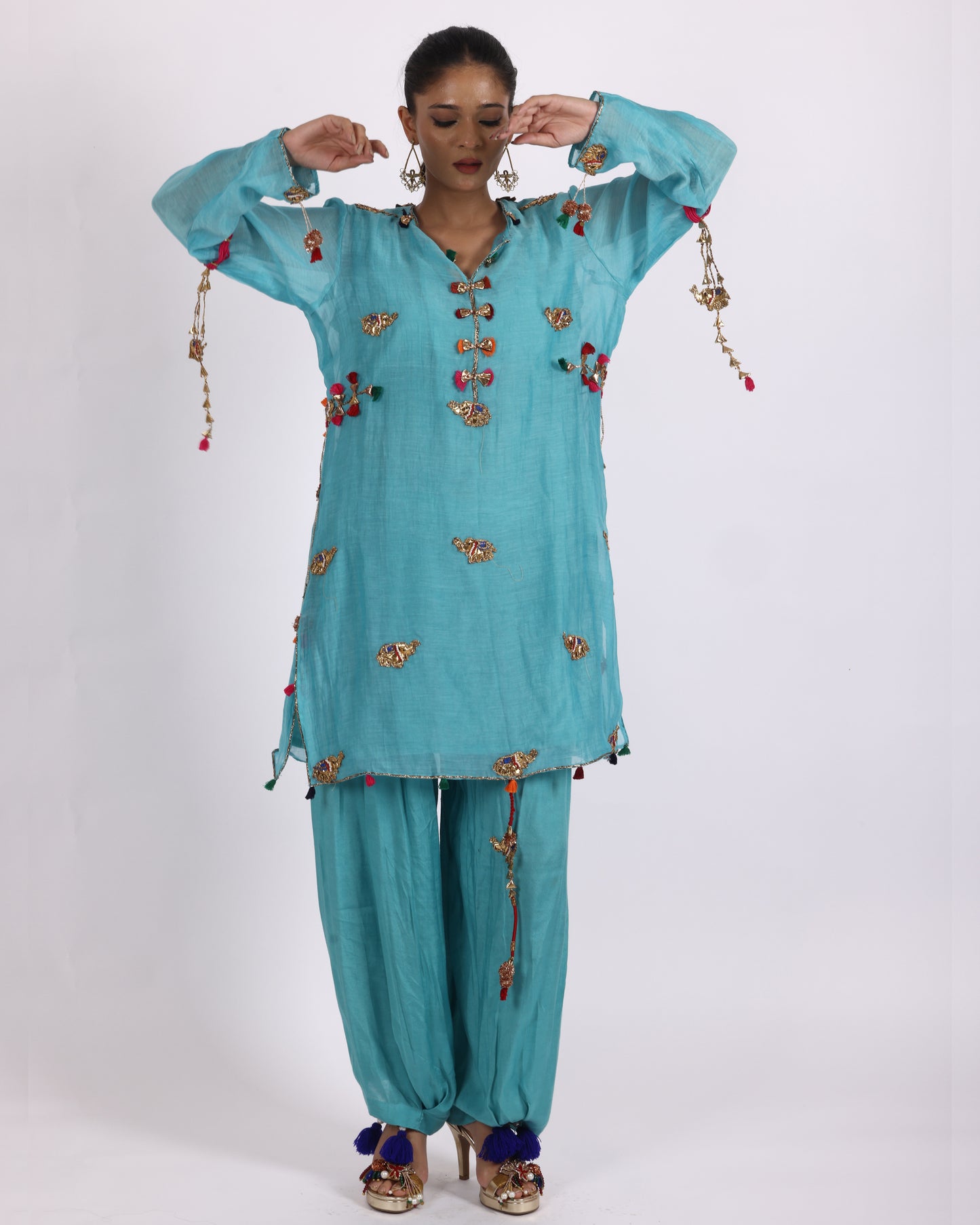 Turquoise Blue Chanderi Suit