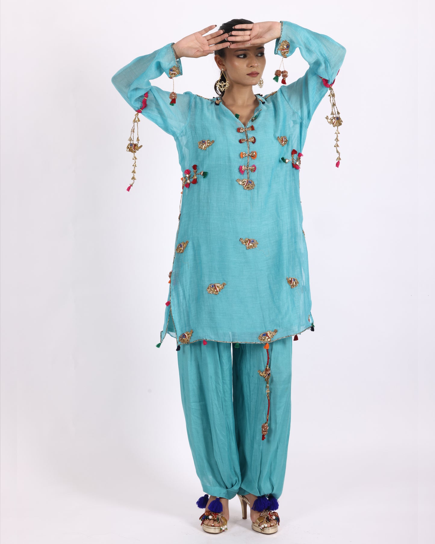 Turquoise Blue Chanderi Suit