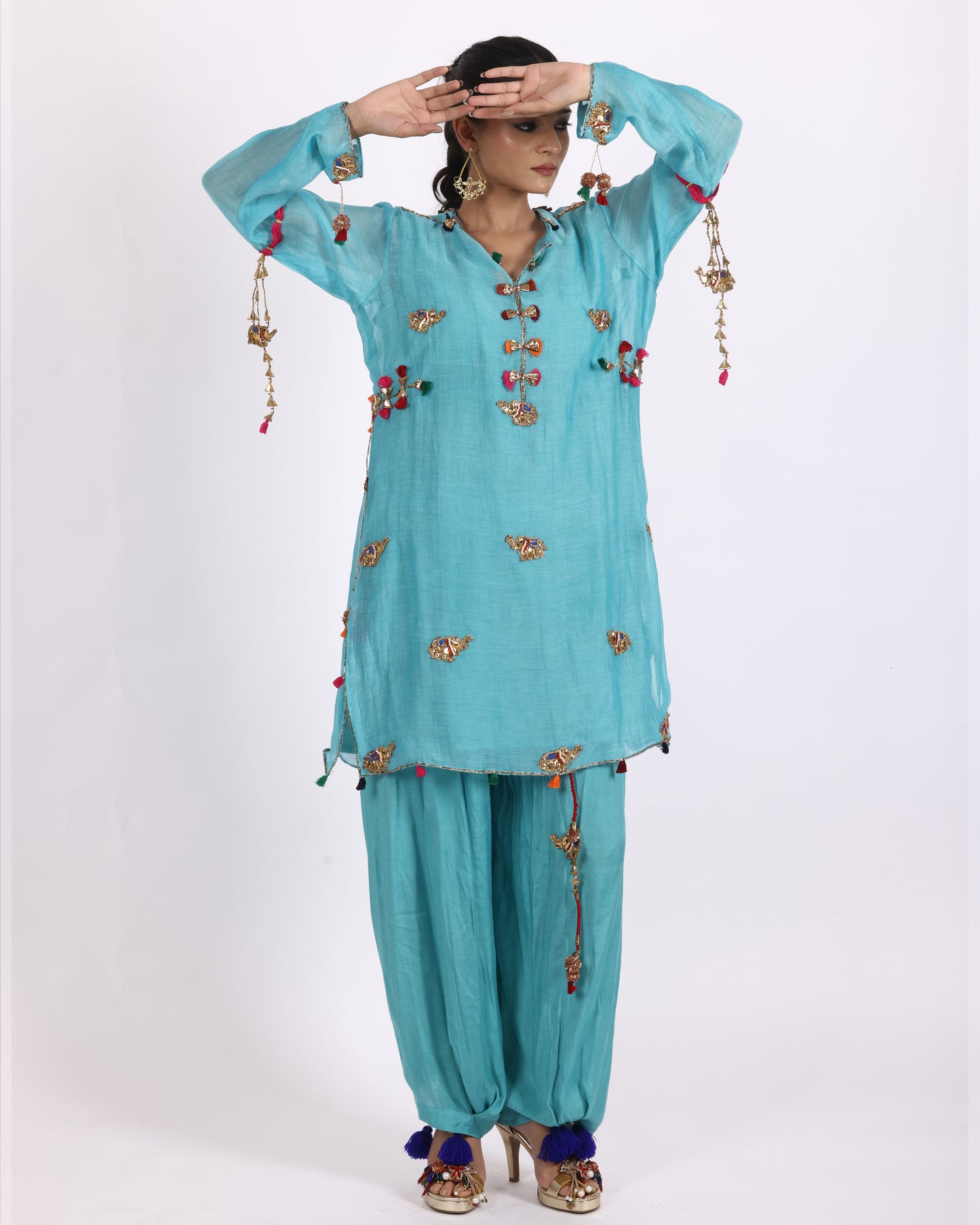Turquoise Blue Chanderi Suit