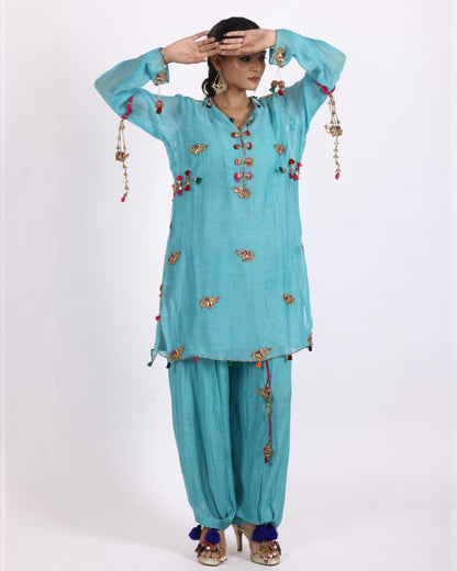 Turquoise Blue Chanderi Suit