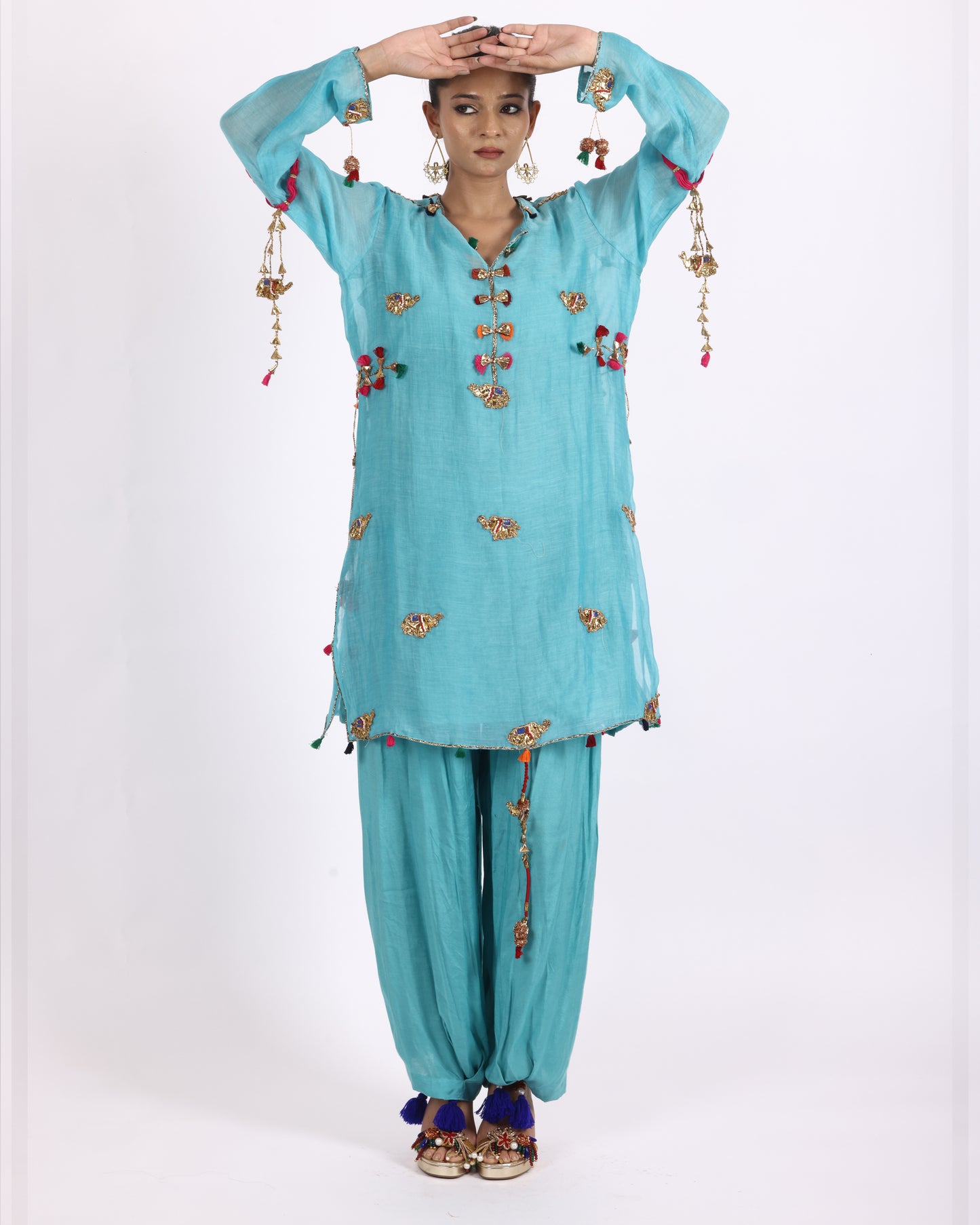 Turquoise Blue Chanderi Suit
