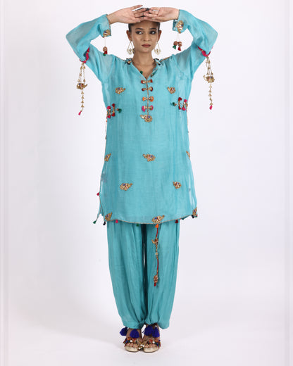 Turquoise Blue Chanderi Suit