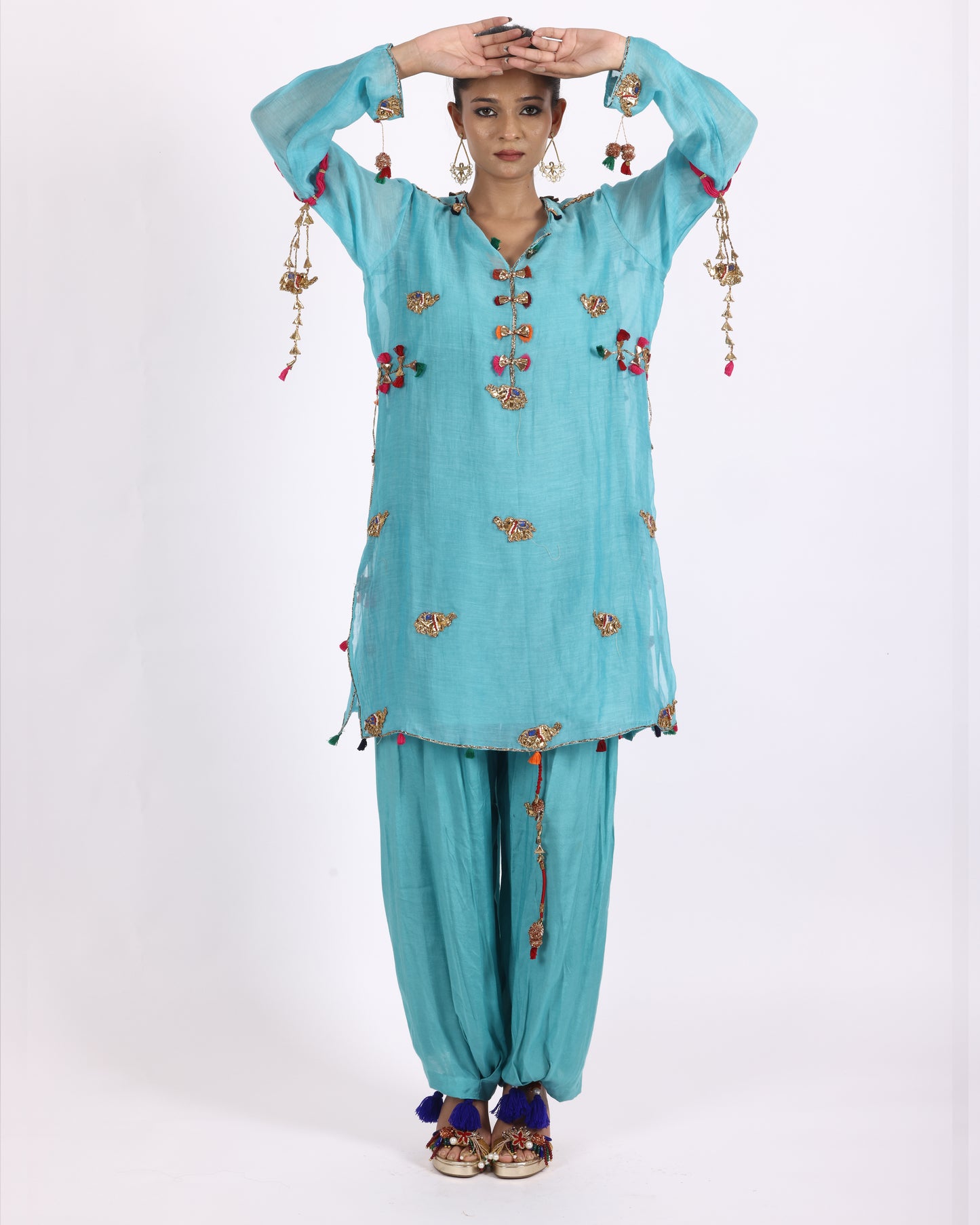 Turquoise Blue Chanderi Suit