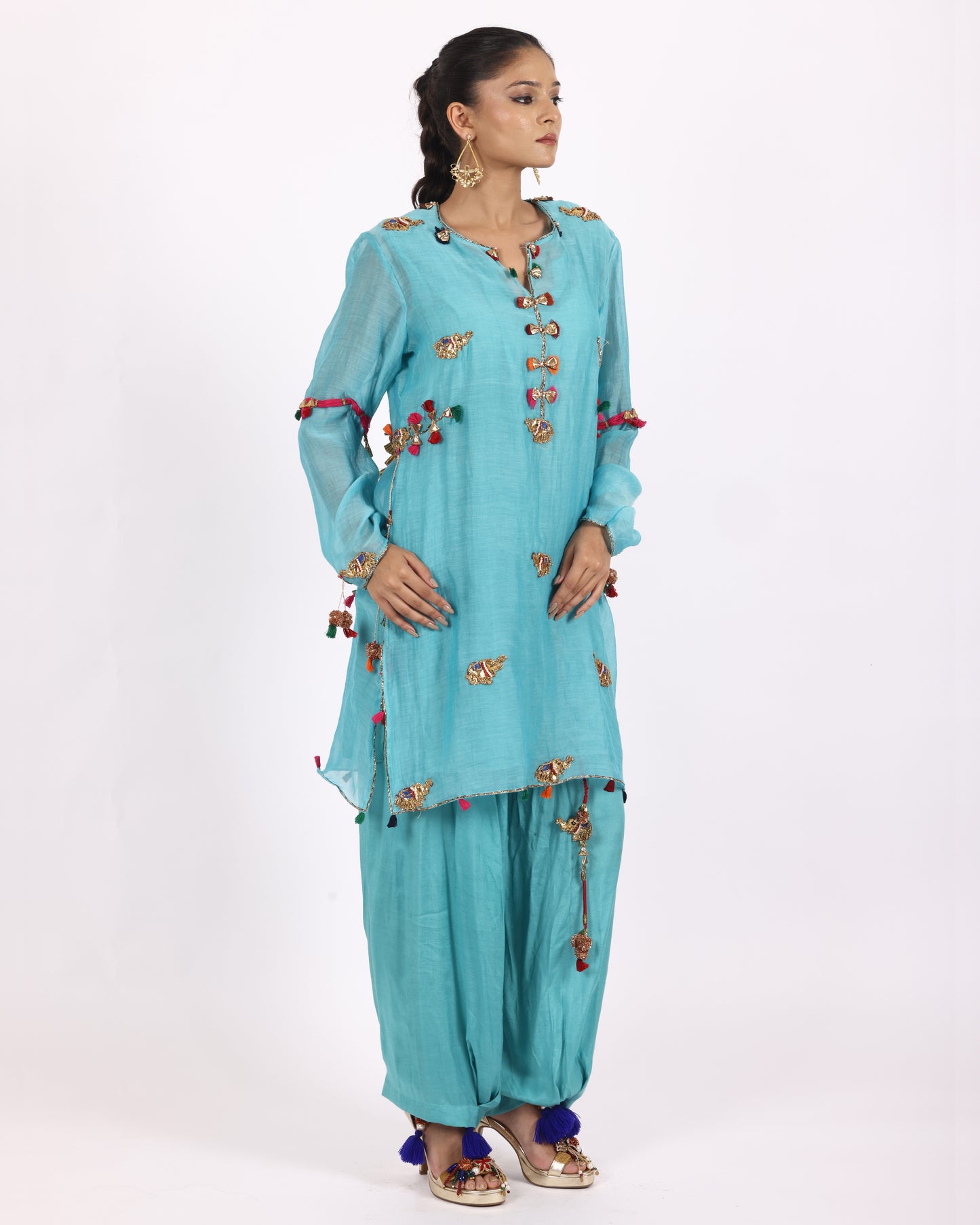 Turquoise Blue Chanderi Suit