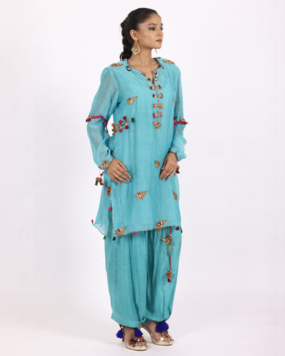 Turquoise Blue Chanderi Suit