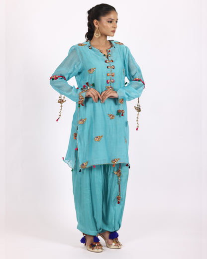 Turquoise Blue Chanderi Suit