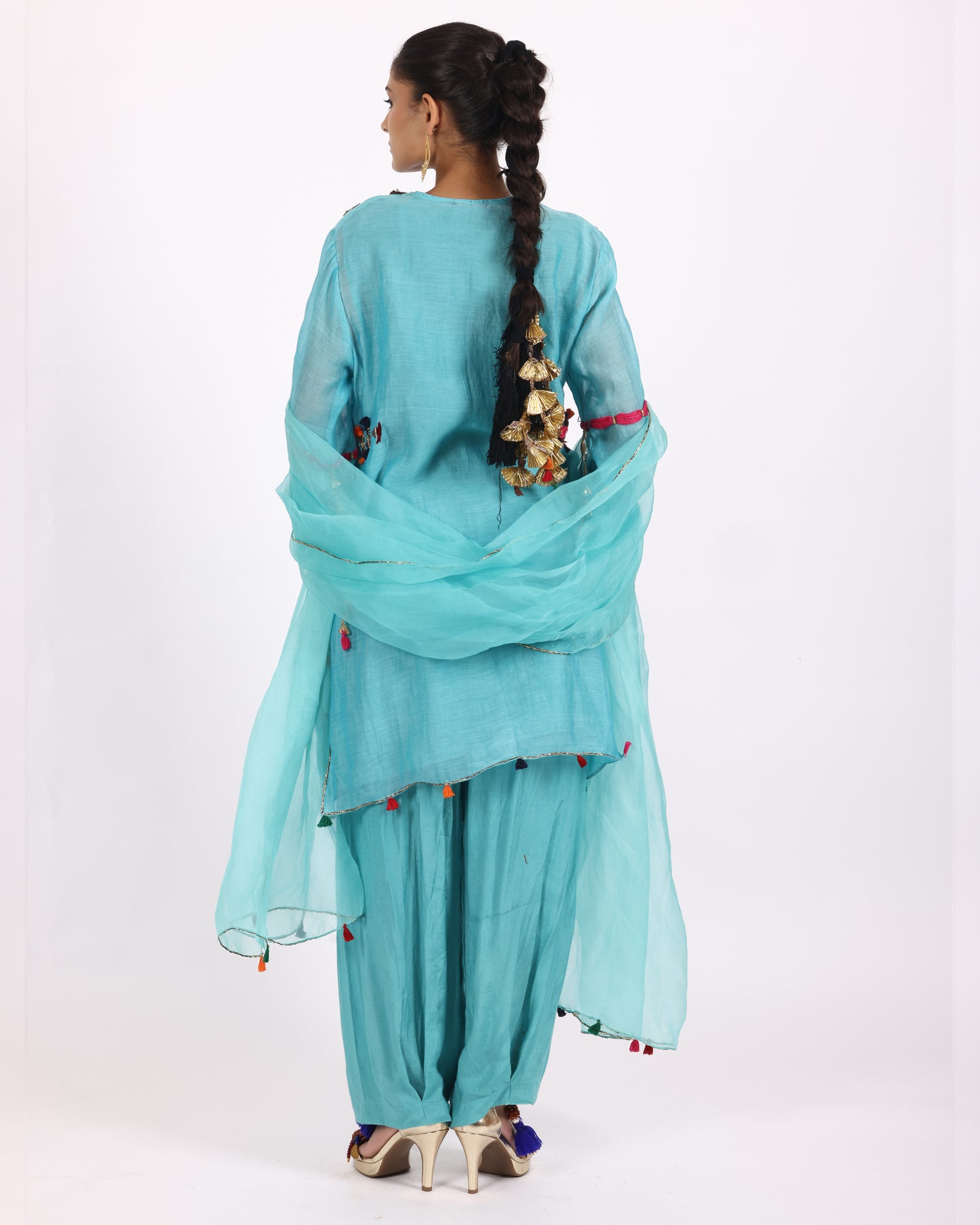 Turquoise Blue Chanderi Suit