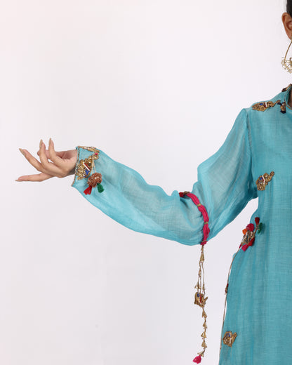 Turquoise Blue Chanderi Suit
