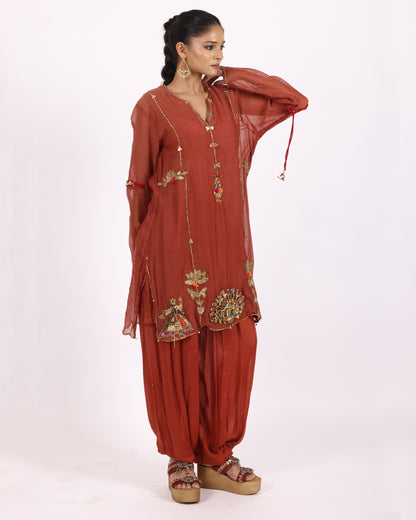 Rust Chanderi Silk Suit