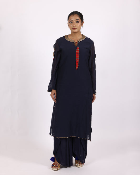 Navy Blue Chanderi Suit