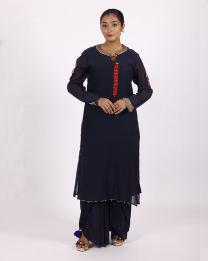 Navy Blue Chanderi Suit