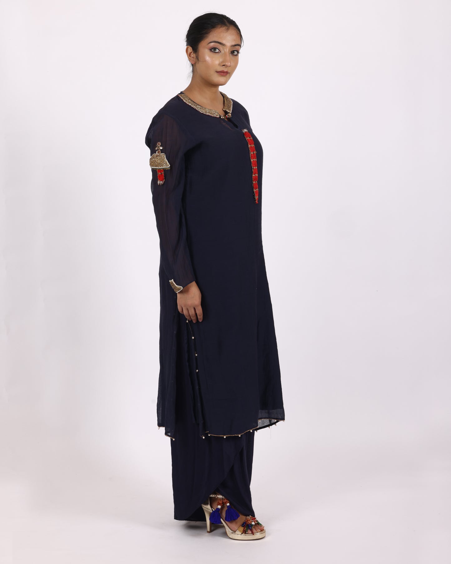 Navy Blue Chanderi Suit