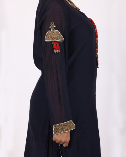 Navy Blue Chanderi Suit