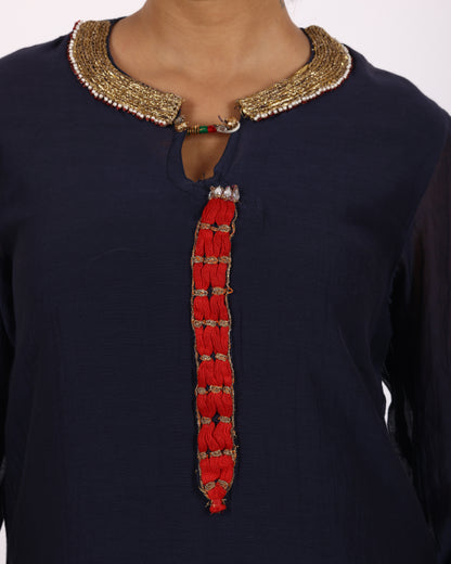 Navy Blue Chanderi Suit