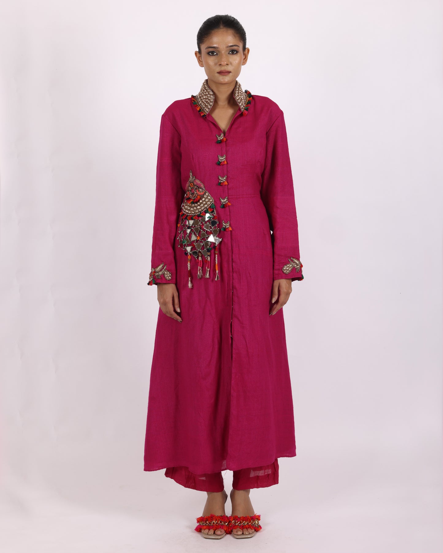 Magenta Matka Silk Suit