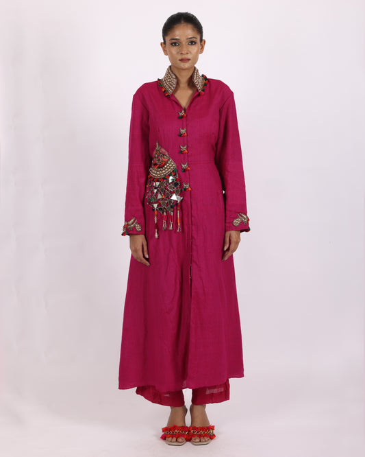 Magenta Matka Silk Suit
