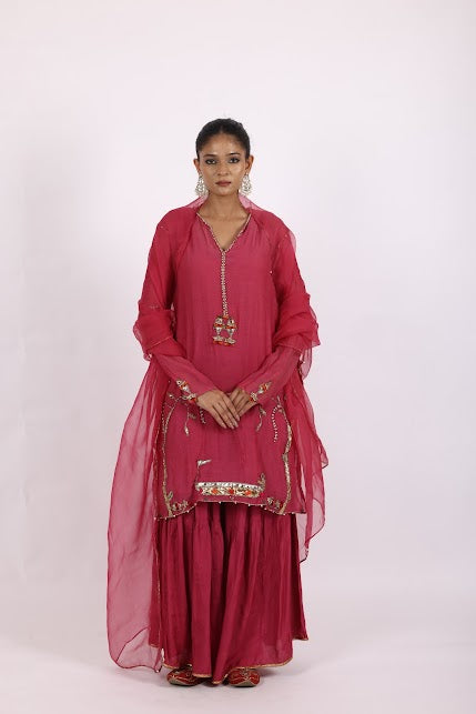 Dull Rani Pink Chanderi Suit