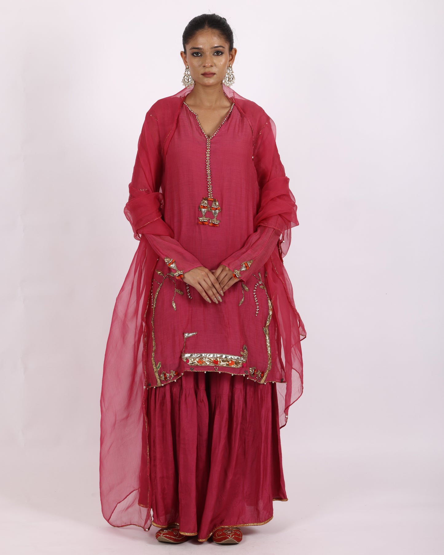 Dull Rani Pink Chanderi Suit