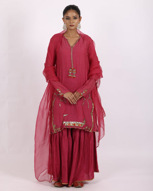Dull Rani Pink Chanderi Suit