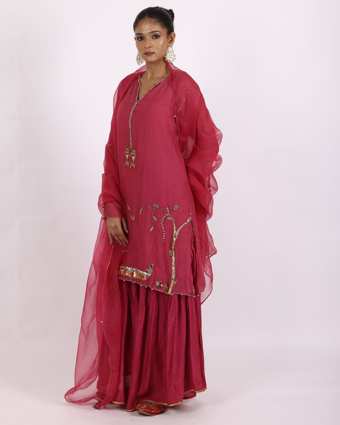 Dull Rani Pink Chanderi Suit