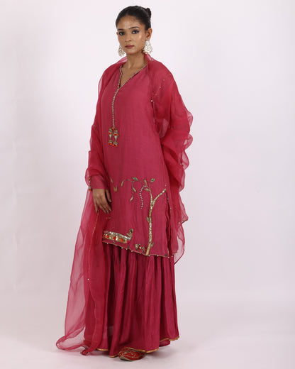 Dull Rani Pink Chanderi Suit