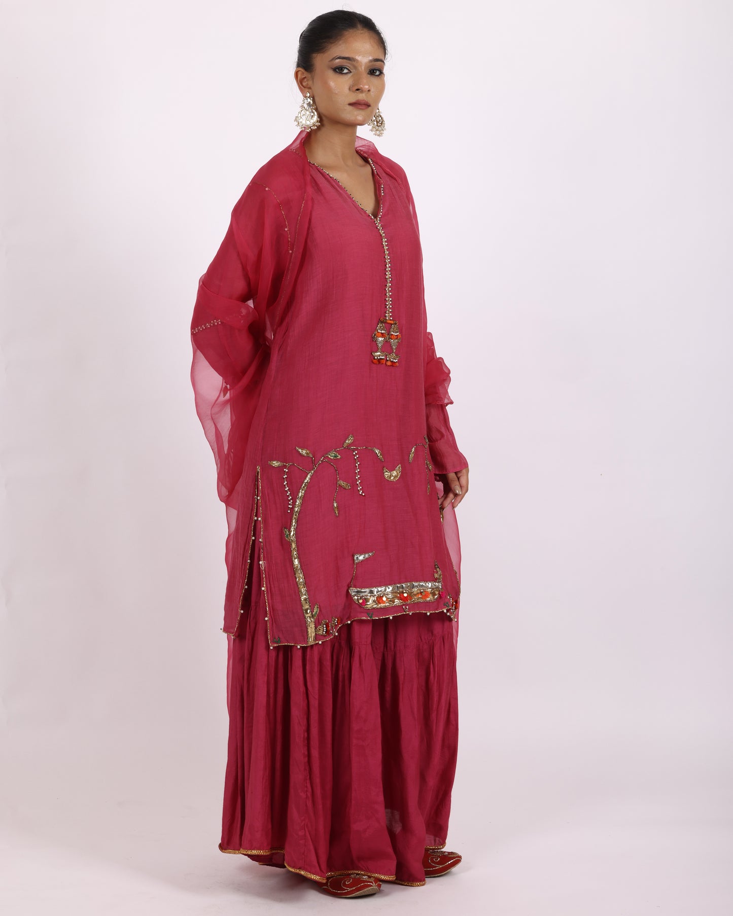 Dull Rani Pink Chanderi Suit