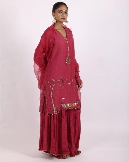 Dull Rani Pink Chanderi Suit