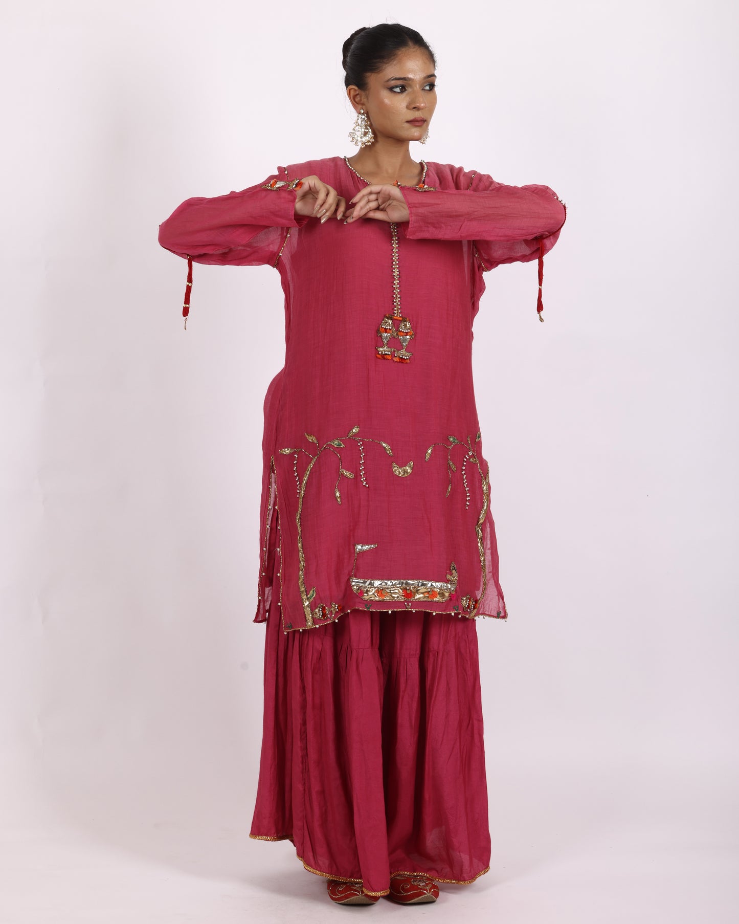 Dull Rani Pink Chanderi Suit