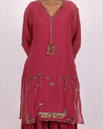 Dull Rani Pink Chanderi Suit