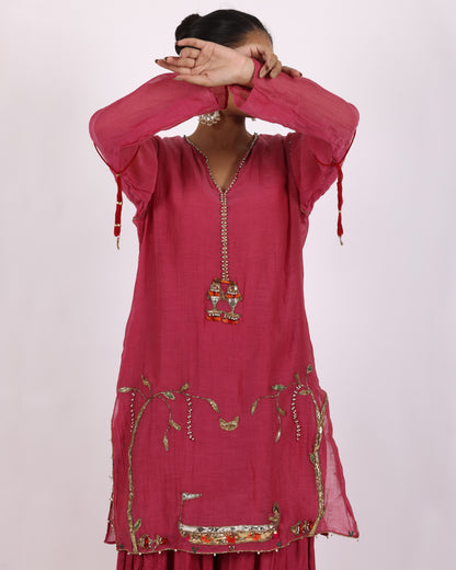 Dull Rani Pink Chanderi Suit