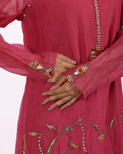 Dull Rani Pink Chanderi Suit