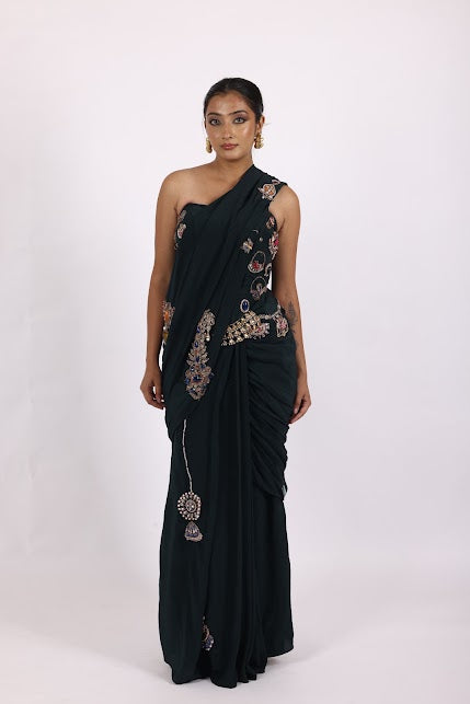 Teal Green Crepe Saree