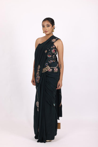 Teal Green Crepe Saree