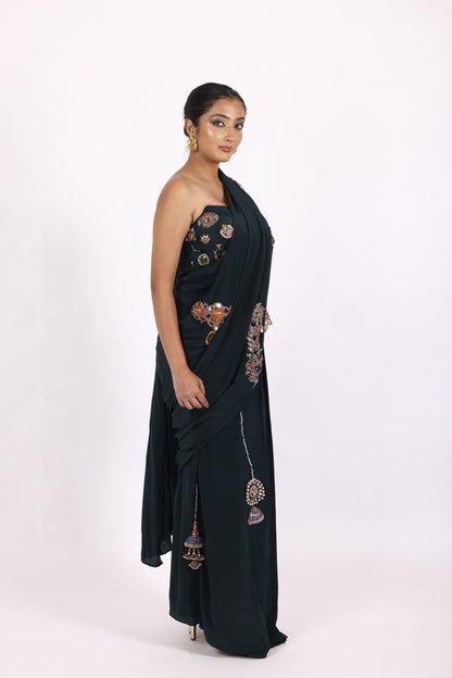 Teal Green Crepe Saree