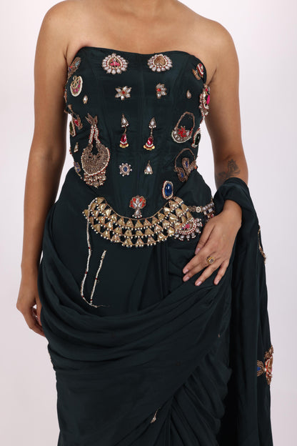 Teal Green Crepe Saree