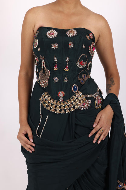 Teal Green Crepe Saree