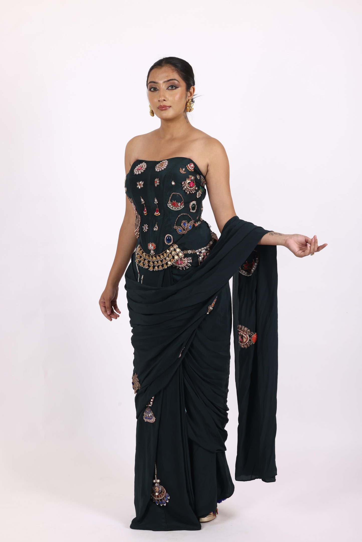 Teal Green Crepe Saree