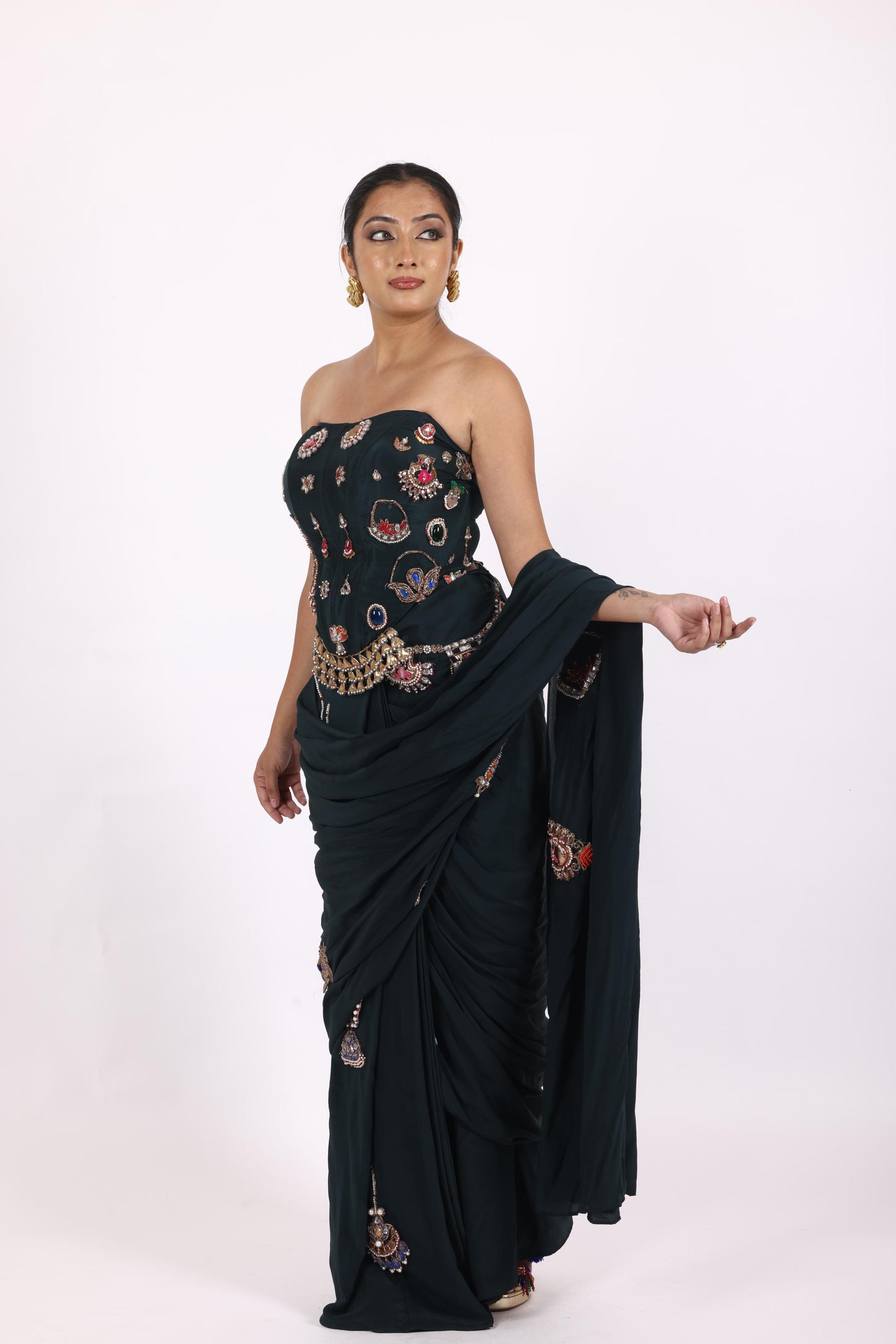 Teal Green Crepe Saree