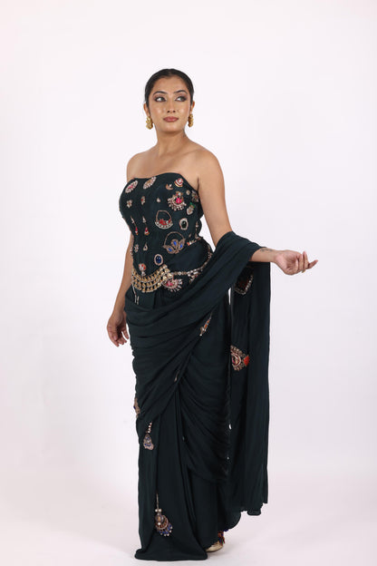 Teal Green Crepe Saree