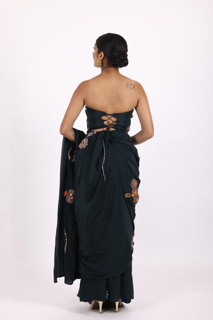 Teal Green Crepe Saree