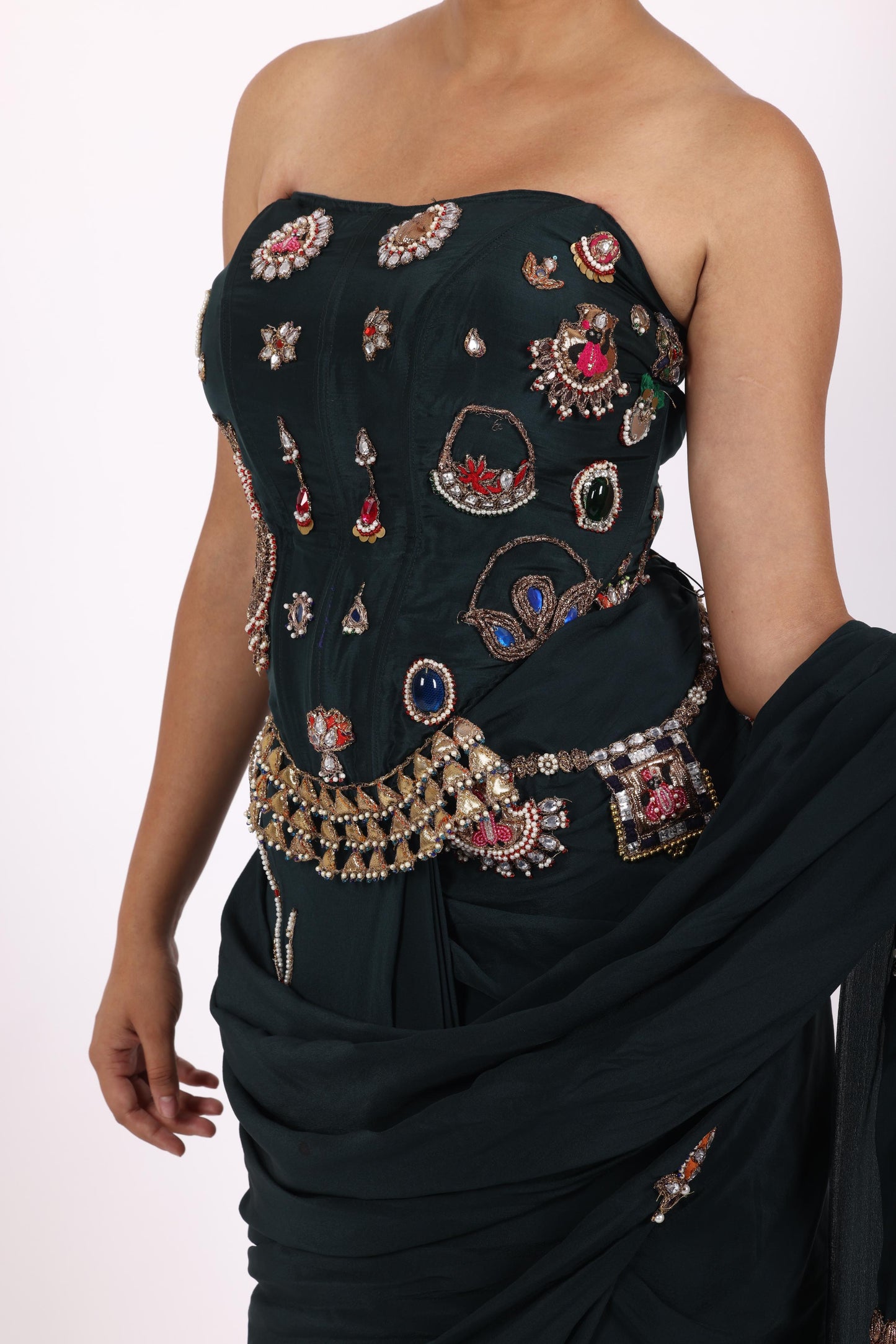 Teal Green Crepe Saree