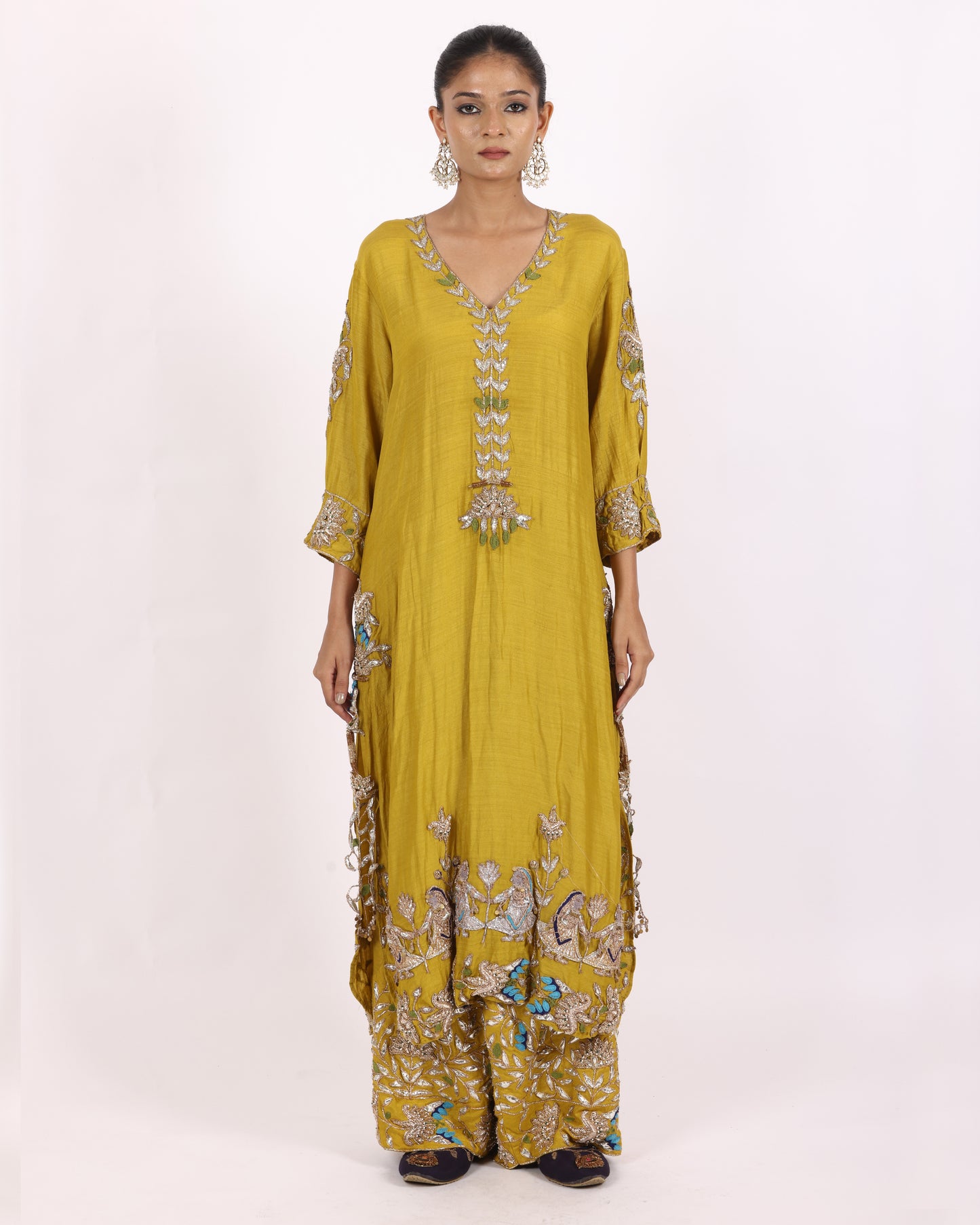 Greenish Yellow Silk Chiffon Suit