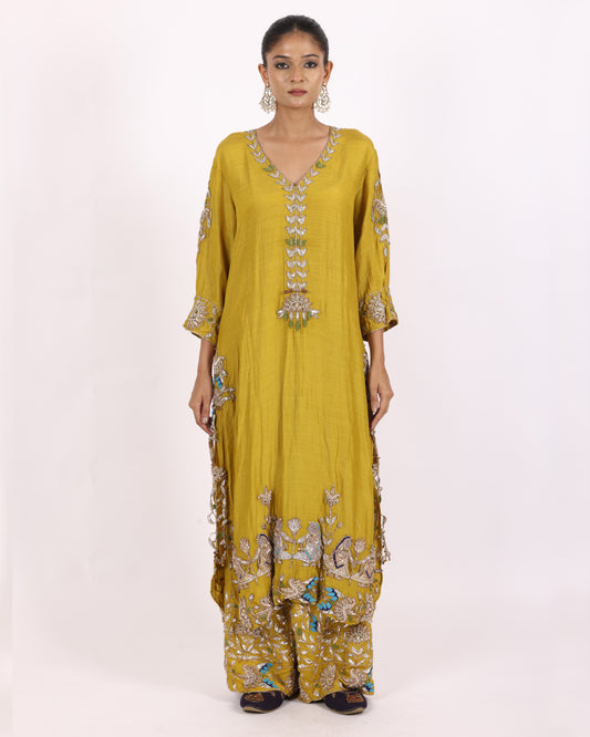 Greenish Yellow Silk Chiffon Suit