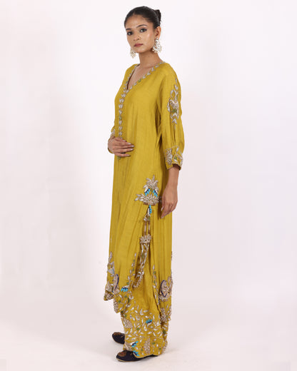 Greenish Yellow Silk Chiffon Suit