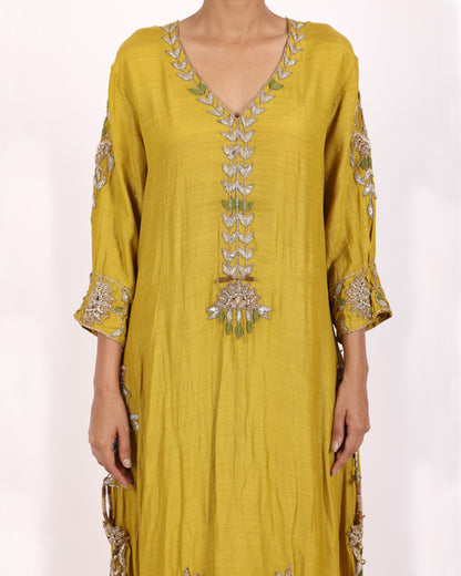 Greenish Yellow Silk Chiffon Suit